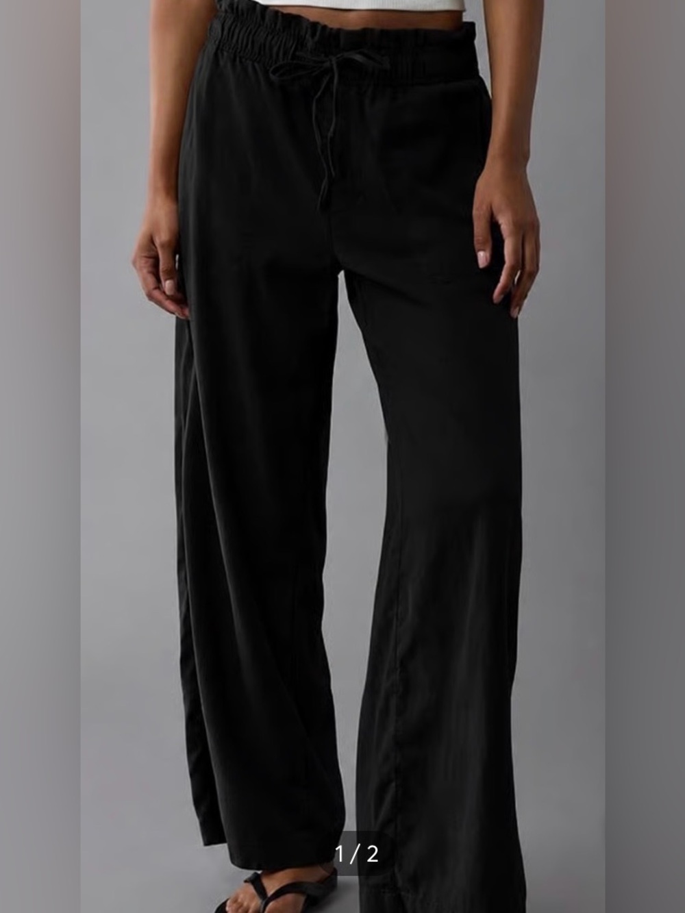 American Eagle Outfitters Drape Linen Blend Pull On Black Wide-Leg Women's Pants
